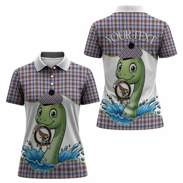 Boswell Tartan Crest Cute Nessie Women Polo Shirt Scottish Loch Ness Monster