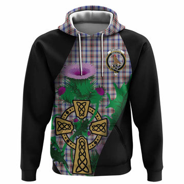 Boswell Tartan Crest Hoodie Celtic Cross Thistle Flowers