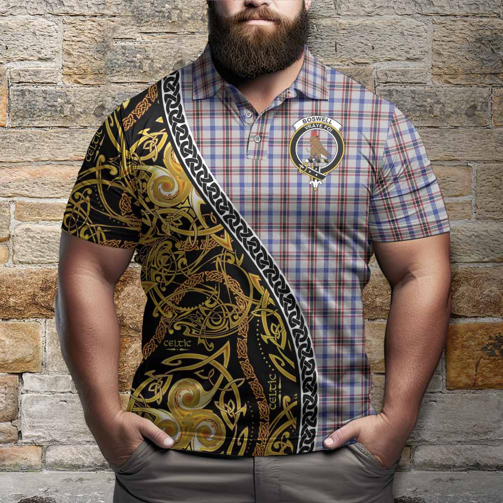 Boswell Tartan Crest Polo Shirt Celtic Knot and Triple Trickle Spiral Symbols