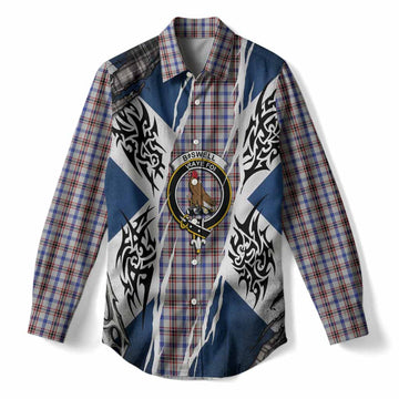 Boswell Tartan Crest Women Casual Shirt Scotland Flag Ripped Tribal Design