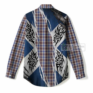 Boswell Tartan Crest Women Casual Shirt Scotland Flag Ripped Tribal Design
