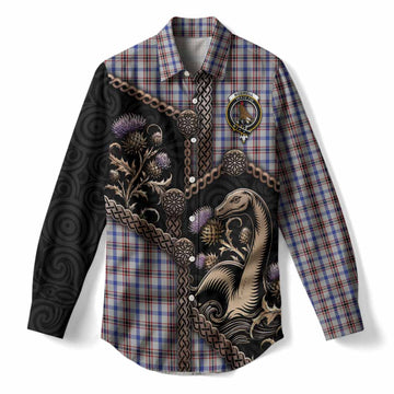 Boswell Tartan Crest Women Casual Shirt Scottish Thistle Loch Ness Monster