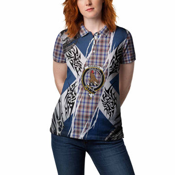 Boswell Tartan Crest Women Polo Shirt Scotland Flag Ripped Tribal Design