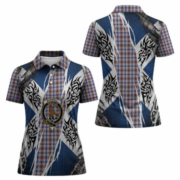Boswell Tartan Crest Women Polo Shirt Scotland Flag Ripped Tribal Design