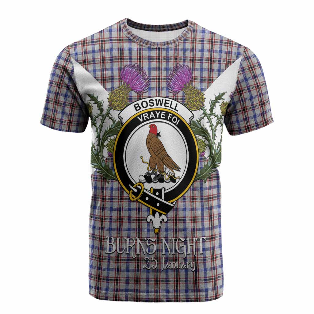 Boswell Tartan Family Crest Cotton T-shirt Scottish Burns Night Thistle Floral