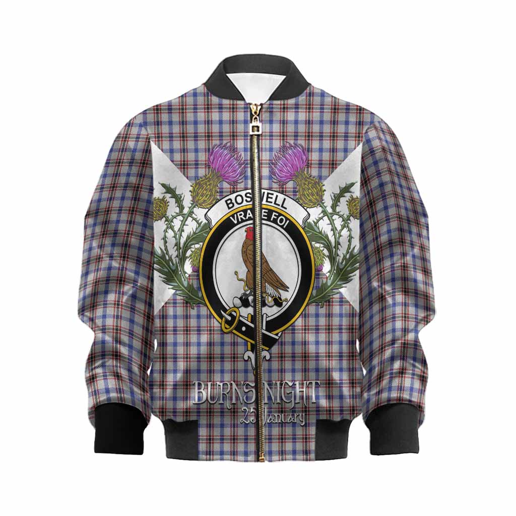 Boswell Tartan Family Crest Kid Bomber Jacket Scottish Burns Night Thistle Floral