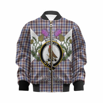 Boswell Tartan Family Crest Kid Bomber Jacket Scottish Burns Night Thistle Floral