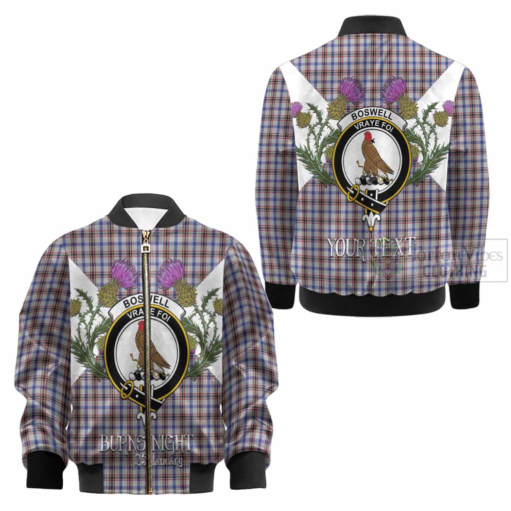 Boswell Tartan Family Crest Kid Bomber Jacket Scottish Burns Night Thistle Floral