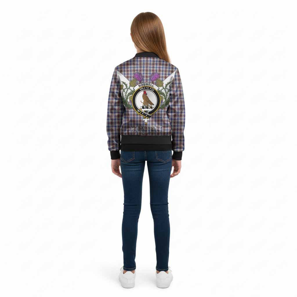 Boswell Tartan Family Crest Kid Bomber Jacket Scottish Burns Night Thistle Floral