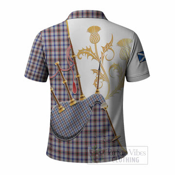 Boswell Tartan Family Crest Polo Shirt Bagpipes with Scottish Thistle