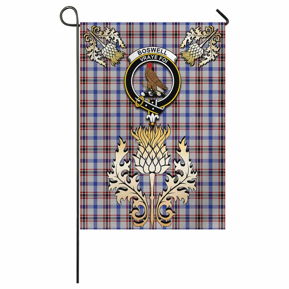 Boswell Tartan Garden Flag with Golden Regal Scottish Thistle Emblem - Tartan Vibes Clothing