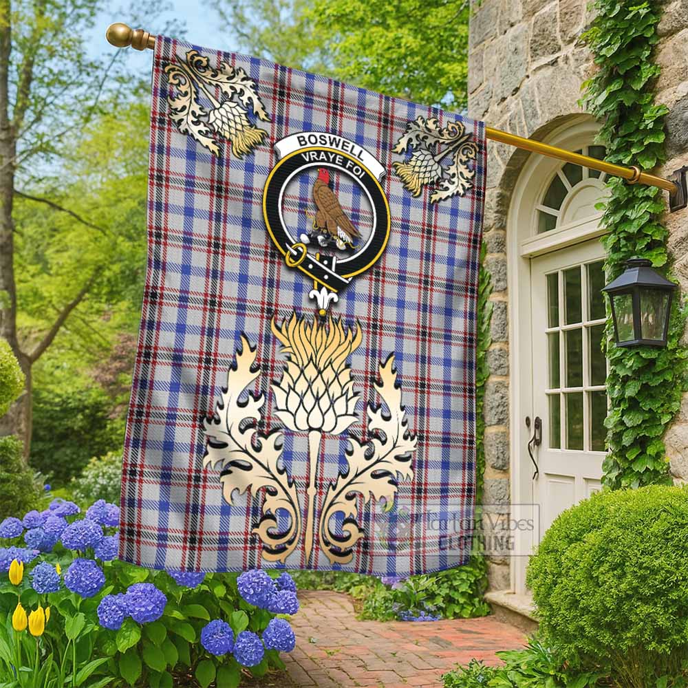 Boswell Tartan Garden Flag with Golden Regal Scottish Thistle Emblem - Tartan Vibes Clothing