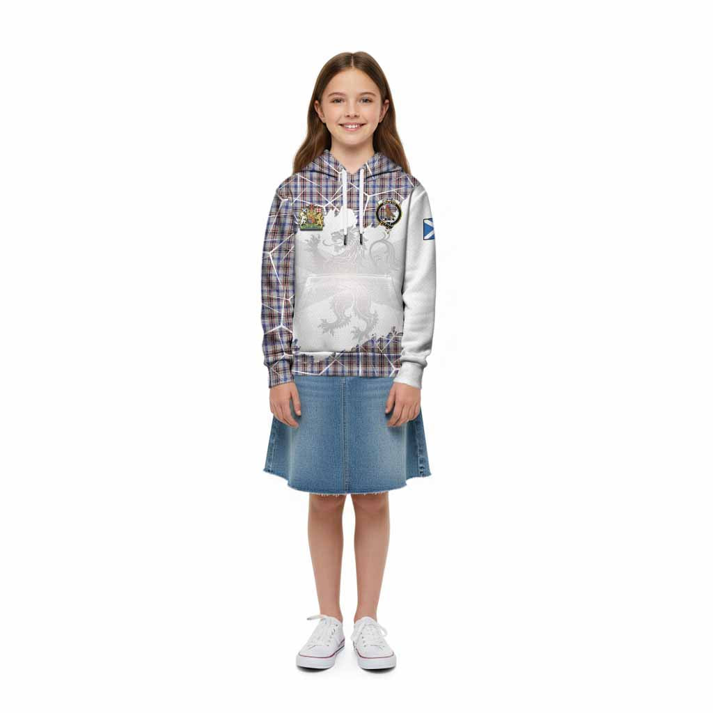 Boswell Tartan Kid Hoodie with Family Crest and Lion Rampant Grunge Style