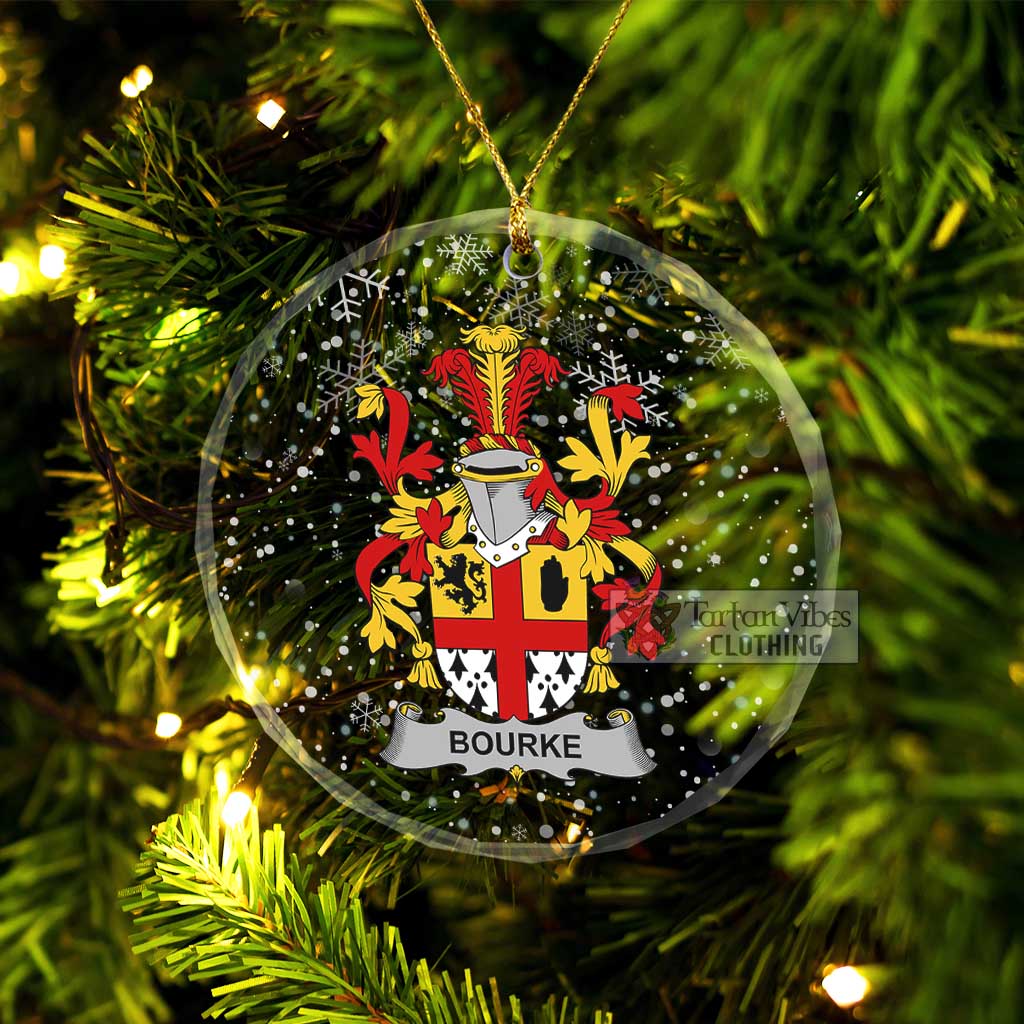 Bourke Irish Clan Christmas Glass Ornament with Coat of Arms Transparent Glass Circle - 2D-tartanvibesclothing