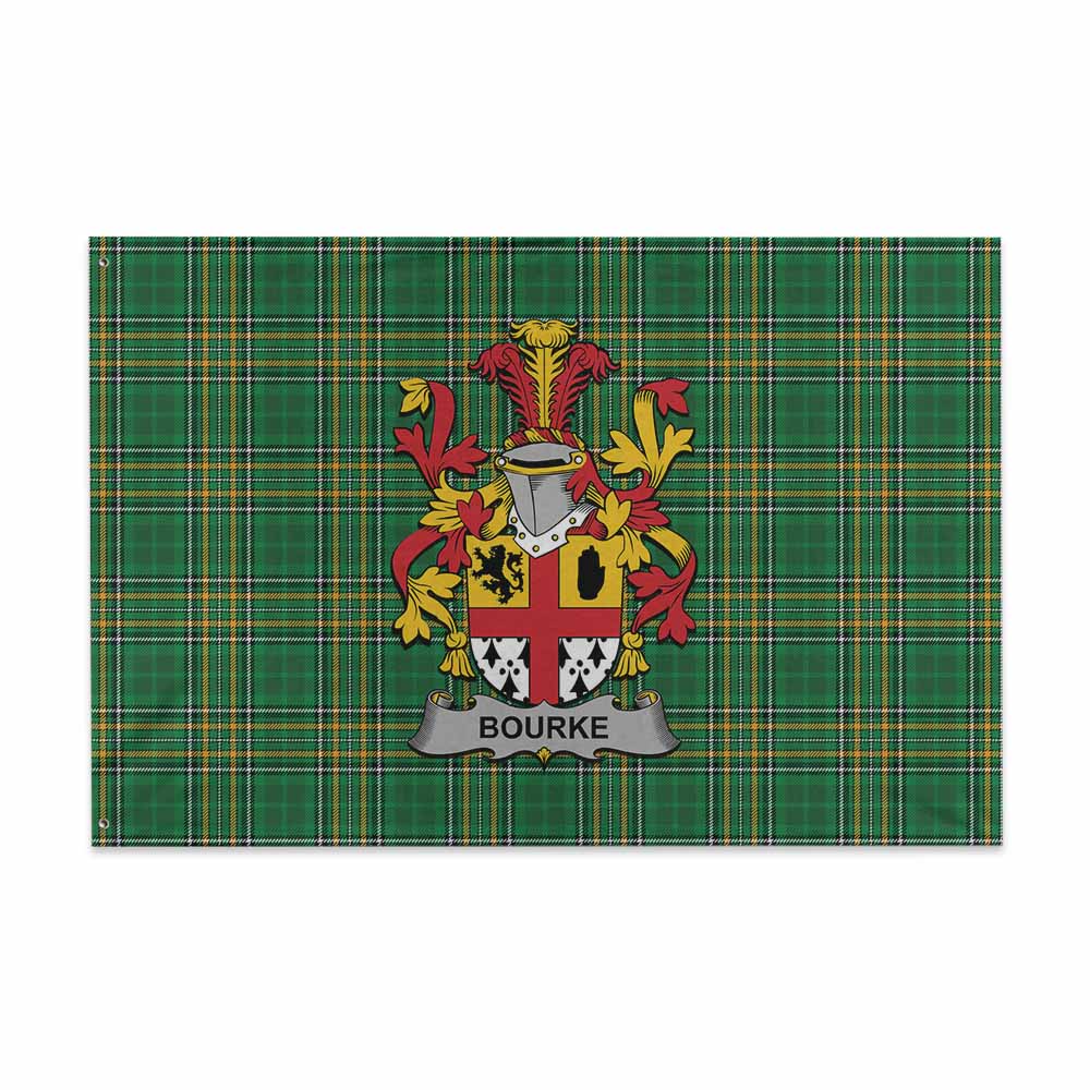 Tartan Vibes Clothing Bourke Irish Clan Tartan House Flag with Coat of Arms