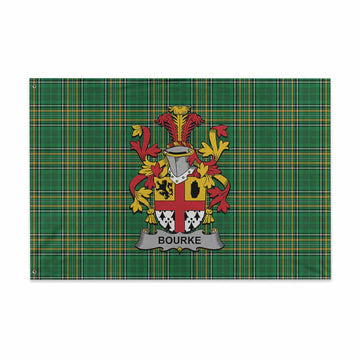 Tartan Vibes Clothing Bourke Irish Clan Tartan House Flag with Coat of Arms