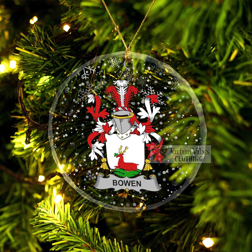 Bowen Irish Clan Christmas Glass Ornament with Coat of Arms Transparent Glass Circle - 2D-tartanvibesclothing