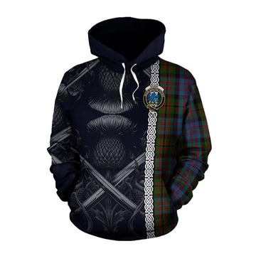 Bowie Tartan Cotton Hoodie with Family Crest Cross Sword Thistle Celtic Vibes Pullover Hoodie XS - Tartan Vibes Clothing