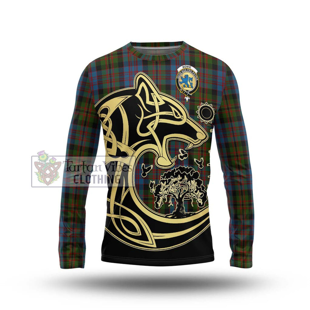 Bowie Tartan Long Sleeve T-Shirt with Family Crest Celtic Wolf Style Unisex - Tartan Vibes Clothing