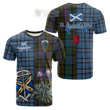 Bowie Tartan Cotton T-shirt Happy St. Andrew's Day Half Tartan Style Kid's Shirt - Tartan Vibes Clothing