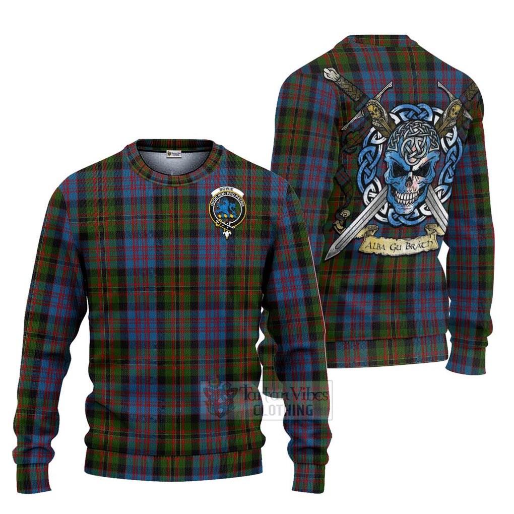 Bowie Tartan Ugly Sweater with Family Crest Celtic Skull Style Unisex - Tartan Vibes Clothing