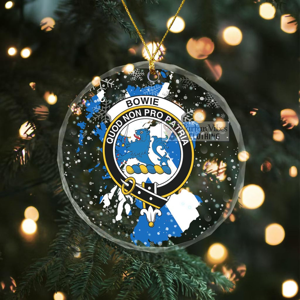 Bowie Clan Crest Christmas Glass Ornament with Scotland Map Transparent Glass Circle - 2D-tartanvibesclothing