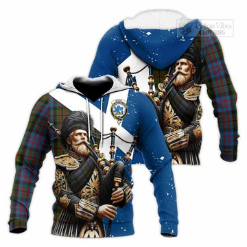 Bowie Tartan Knitted Hoodie with Family Crest Scottish Bagpiper Vibes Unisex Knitted Pullover Hoodie - Tartan Vibes Clothing