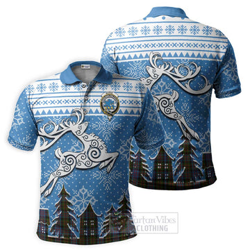 Tartan Vibes Clothing Bowie Clan Christmas Polo Shirt Celtic Reindeer Style