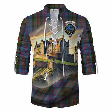 Bowie Tartan Family Crest Ghillie Kilt Shirt with Scottish Ancient Castle Style Men - Tartan Vibes Clothing