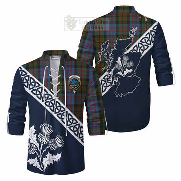 Bowie Tartan Ghillie Kilt Shirt Featuring Thistle and Scotland Map Men - Tartan Vibes Clothing