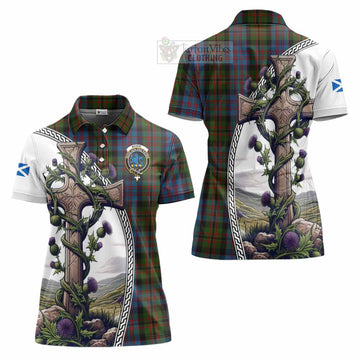 Bowie Tartan Women's Polo Shirt with Family Crest and St. Andrew's Cross Accented by Thistle Vines Women - Tartan Vibes Clothing