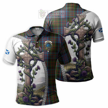 Bowie Tartan Polo Shirt with Family Crest and St. Andrew's Cross Accented by Thistle Vines Kid - Tartan Vibes Clothing