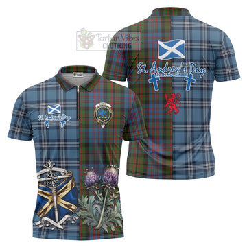 Bowie Tartan Zipper Polo Shirt Happy St. Andrew's Day Half Tartan Style Unisex - Tartan Vibes Clothing