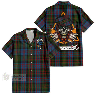 Bowie Tartan Hawaiian Shirt with Family Crest and Bearded Skull Holding Bottles of Whiskey Kid - Tartan Vibes Clothing
