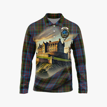 Bowie Tartan Family Crest Long Sleeve Polo Shirt with Scottish Ancient Castle Style Unisex - Tartan Vibes Clothing