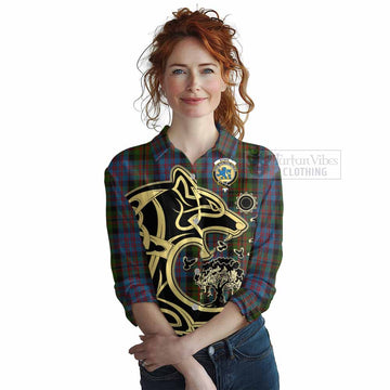 Bowie Tartan Women's Casual Shirt with Family Crest Celtic Wolf Style Female - Tartan Vibes Clothing
