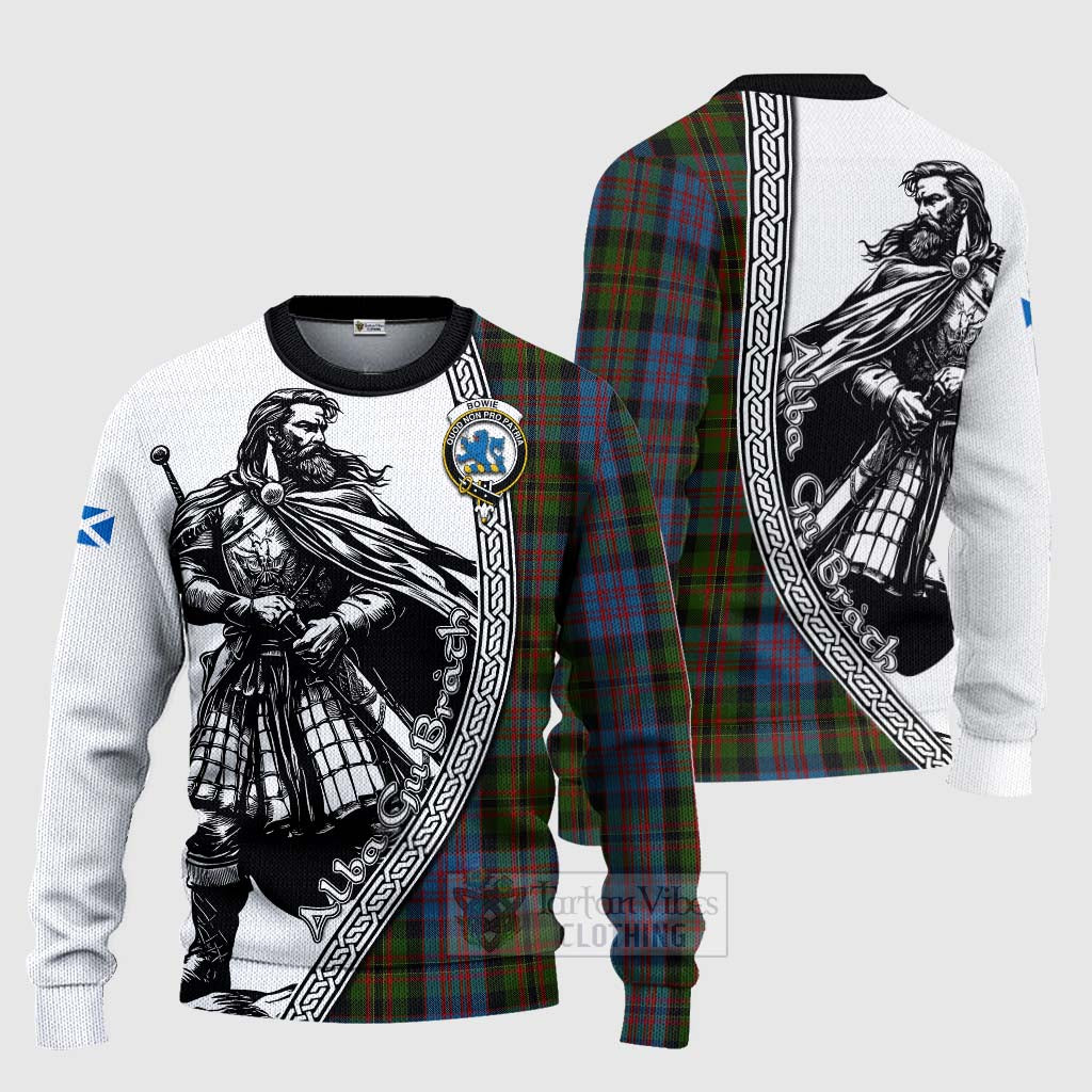 Bowie Tartan Clan Crest Knitted Sweater with Highlander Warrior Celtic Style Unisex - Tartan Vibes Clothing