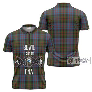 Bowie Tartan Zipper Polo Shirt with Family Crest DNA In Me Style Unisex - Tartan Vibes Clothing