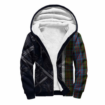 Bowie Tartan Sherpa Hoodie with Family Crest Cross Sword Thistle Celtic Vibes Unisex S - Tartan Vibes Clothing
