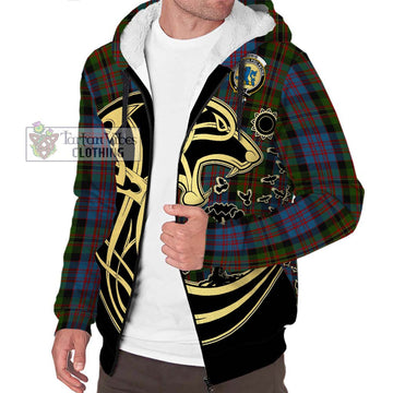 Bowie Tartan Sherpa Hoodie with Family Crest Celtic Wolf Style Unisex S - Tartan Vibes Clothing