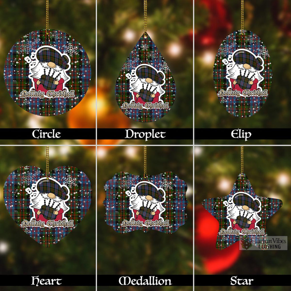 Bowie Tartan Christmas Aluminium Ornament with Scottish Gnome Playing Bagpipes Aluminium - Tartan Vibes Clothing