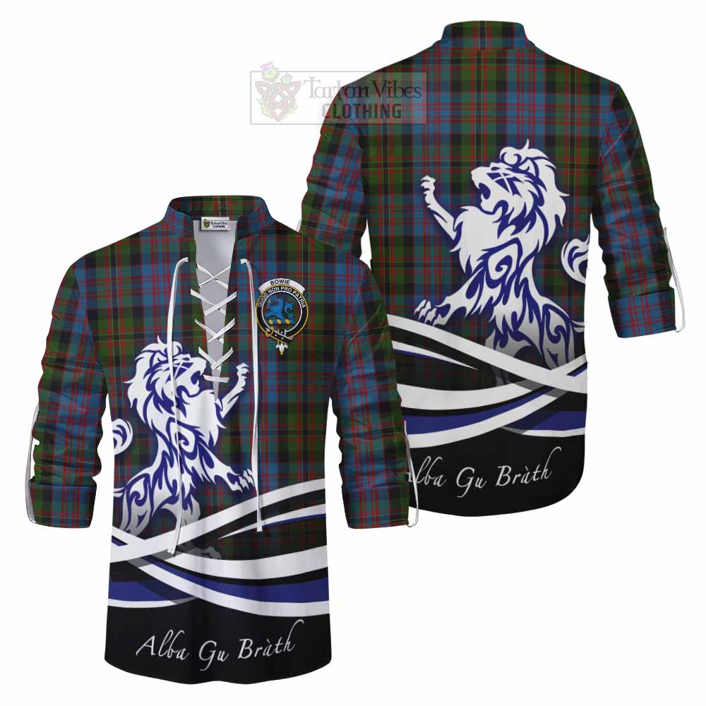 Tartan Vibes Clothing Bowie Tartan Ghillie Kilt Shirt with Alba Gu Brath Regal Lion Emblem