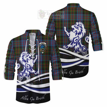 Tartan Vibes Clothing Bowie Tartan Ghillie Kilt Shirt with Alba Gu Brath Regal Lion Emblem