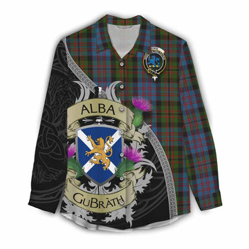 Bowie Tartan Family Crest Women's Casual Shirt Lion Rampant Royal Thistle Shield Celtic Inspired Female - Tartan Vibes Clothing