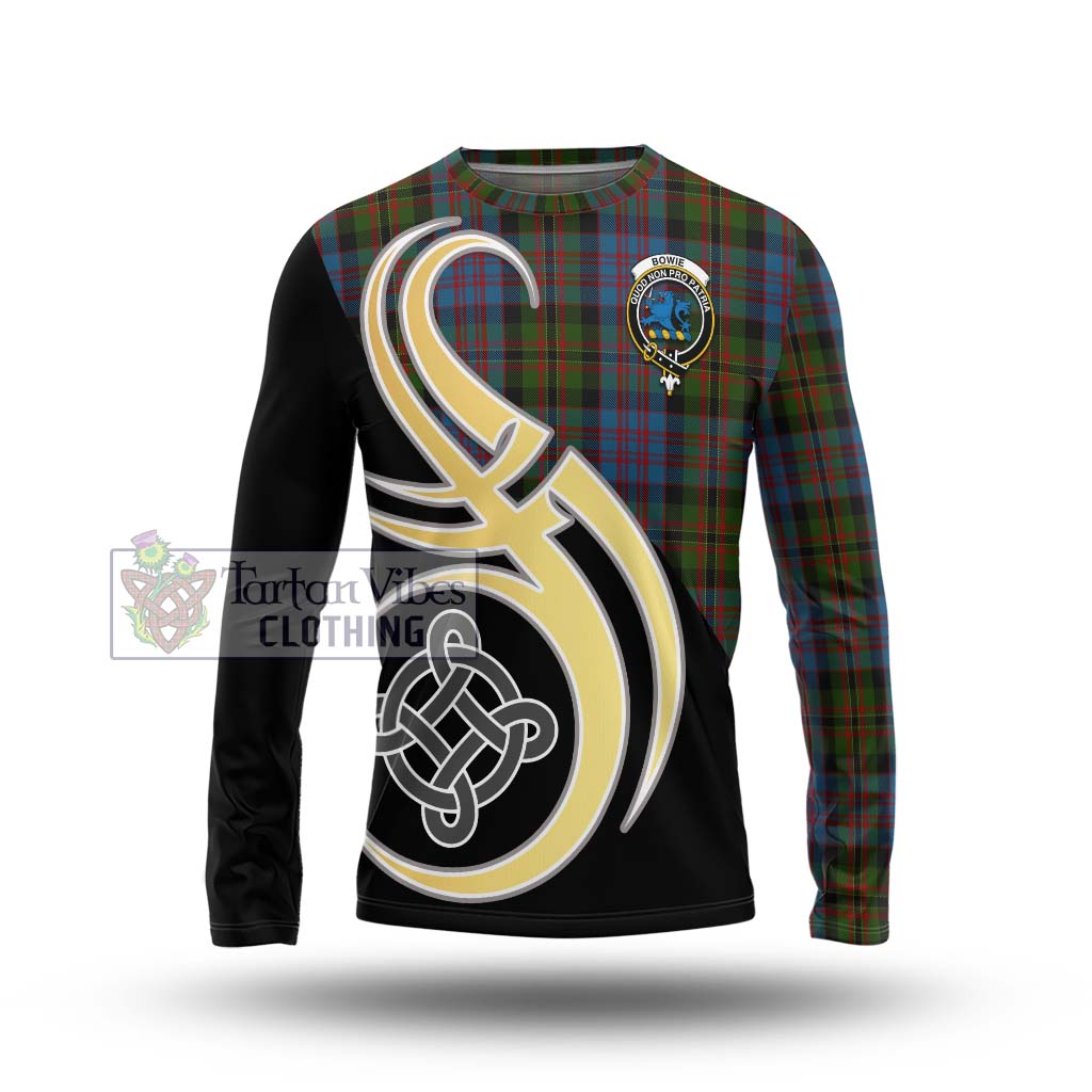 Bowie Tartan Long Sleeve T-Shirt with Family Crest and Celtic Symbol Style Unisex - Tartan Vibes Clothing
