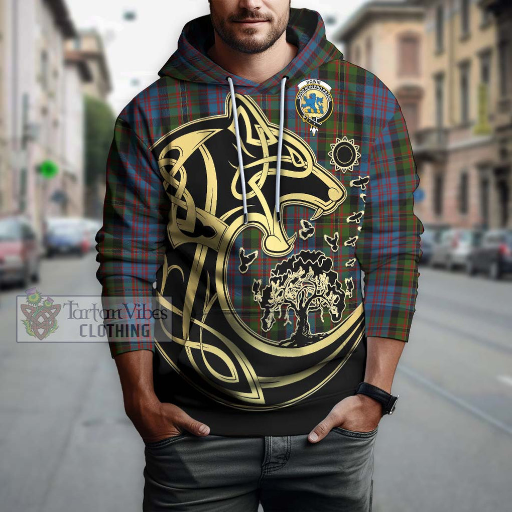 Bowie Tartan Hoodie with Family Crest Celtic Wolf Style Zip Hoodie - Tartan Vibes Clothing