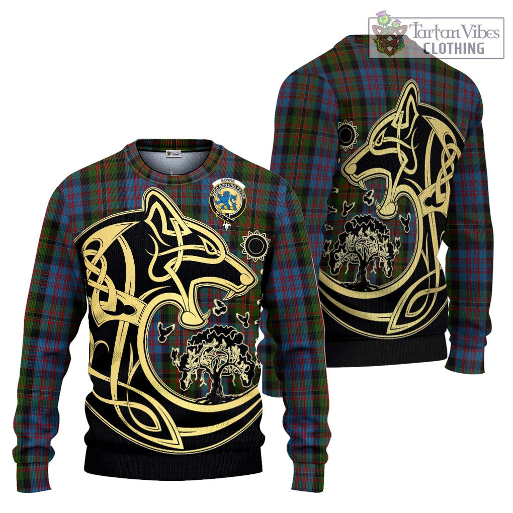 Bowie Tartan Ugly Sweater with Family Crest Celtic Wolf Style Unisex - Tartan Vibes Clothing