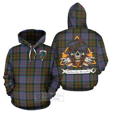 Bowie Tartan Hoodie with Family Crest and Bearded Skull Holding Bottles of Whiskey Zip Hoodie - Tartan Vibes Clothing