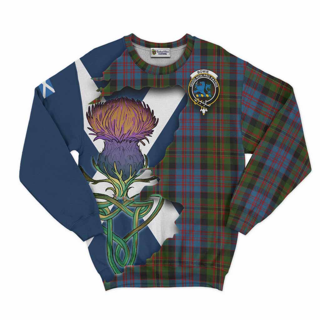 Tartan Vibes Clothing Bowie Tartan Family Crest Sweatshirt Scottish Thistle Celtic Inspired