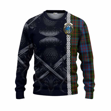 Bowie Tartan Knitted Sweater with Family Crest Cross Sword Thistle Celtic Vibes Unisex - Tartan Vibes Clothing